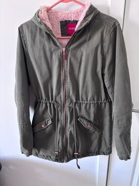 GUESS Olive Jacket with Blush Sherpa Lining